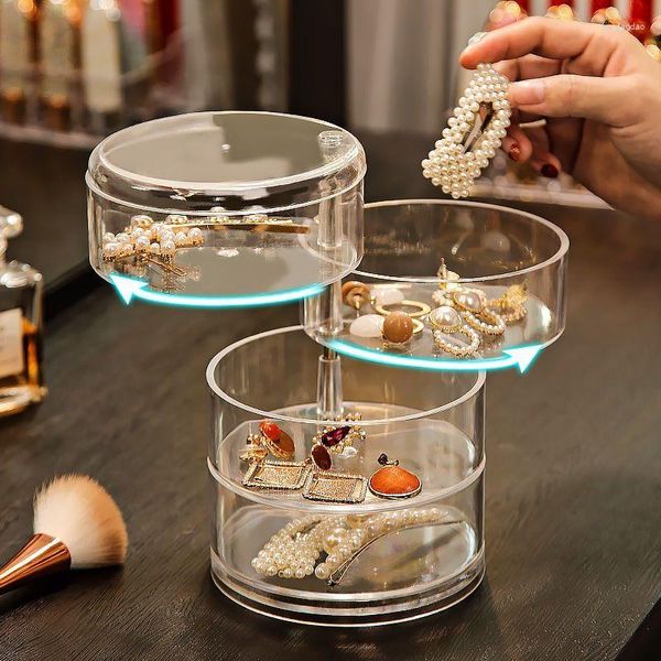 Bouteilles de stockage Boîte à bijoux élégante et élégante Rotation intelligente avec des couches pour bagues Boucles d'oreilles Colliers Bracele