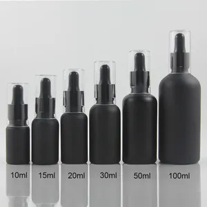 Bouteilles de rangement petite capacité 10 ml de flacon de verre de parfum noir noir / givré avec compte-gouttes