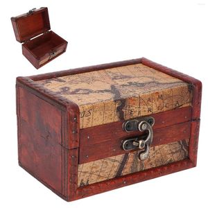 Bouteilles de stockage Petite boîte en bois Flip Open Type Vintage Jewelry Keepsake Organizer Case Décoration de la maison D