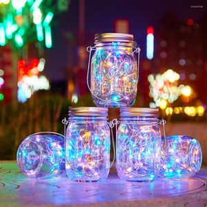 Bouteilles De Stockage Lumière Solaire Couvercle Table Suspendue Fête De Mariage Firefly Bouche Régulière 20 Ampoules LED Lanterne Pour Mason Jar Jardin Décor Fée