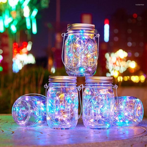 Botellas de almacenamiento Tapa de luz solar Mesa colgante Fiesta de boda Luciérnaga Boca regular 20 Bombillas LED Linterna para Mason Jar Decoración de jardín Hada