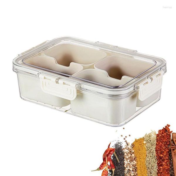 Bouteilles De Stockage Poubelle À Épices Boîte D'assaisonnement Portable Organisateur De Condiments Transparent Avec Compartiments Plateau De Garde-manger Outils De Cuisine Accessoires