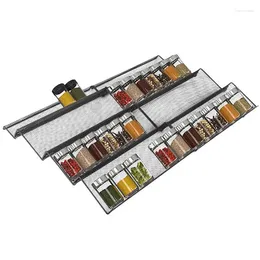 Bouteilles de rangement Organisateur de rack d'épices pour tiroir d'armoire à 4 niveaux inclinés dans des pots d'assaisonnement Insérer un plateau de cuisine extensible