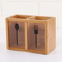 Bouteilles de rangement Copsticks Box Fork Box Eco-Friendly Cutlery Drain Rack de grande capacité Bamboo Ustensile Organisateur