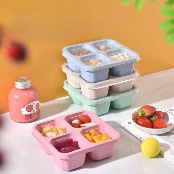 Botellas de almacenamiento Divisor Square Bento Box REUSABLE REUSABLE DE CONTENEDOR DE ALIMENTOS DE 4 COMPARTIL