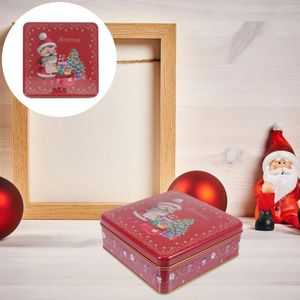 Opslagflessen vierkante tin doos kerst ornament romantische candy case cadeau container decoratie metaal met deksel