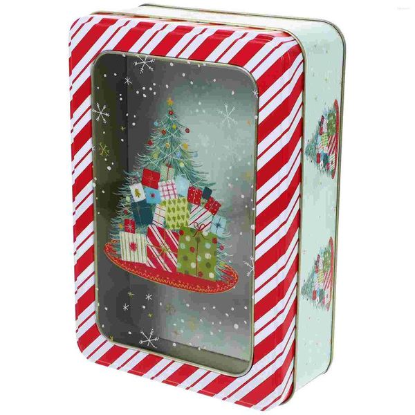 Bouteilles de stockage carré transparent fenêtre de Noël thème boîte en fer blanc cadeau cuisson biscuit emballage de bonbons avec boîtes de couverture conteneur