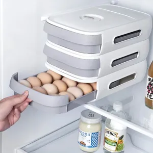 Botellas de almacenamiento apilables para huevos, caja tipo cajonera, refrigerador rodante automático, contenedor ahorrador de espacio, organizador de cocina, 18-21