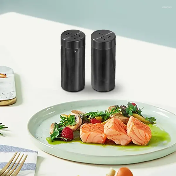 Bouteilles de rangement Salt Shakers en acier inoxydable 2pcs Small Pepper Shaker Sugar Assaisonnement avec couvercles pour la cantine du restaurant