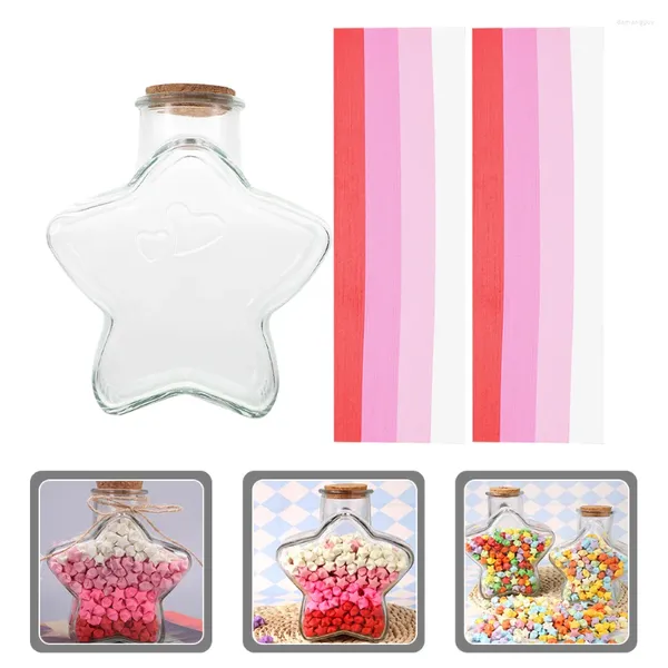 Botellas de almacenamiento Botella en forma de estrella Origami Tiras de papel Vidrio Favor Jar Tapa de corcho DIY Pequeño mensaje de deseos Drift Candy