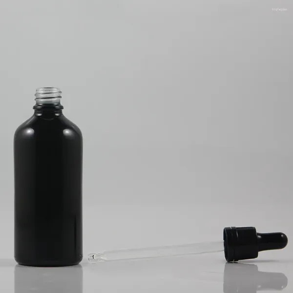 Bouteilles de rangement Apparents apparentés Cap Verre 100 ml Emballage de bouteille noire brillante cosmétique adaptée