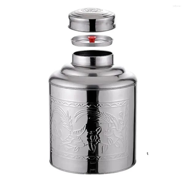 Botellas de almacenamiento Teteras Contenedor de metal decorativo con tapa Tapa de recipiente de acero inoxidable