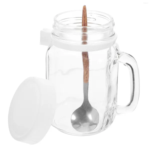 Bouteilles de stockage Terrarium Pot en verre portable avec cuillère Petit récipient à lait Tasse de petit-déjeuner en plein air Main Blanc Gruau créatif pendant la nuit
