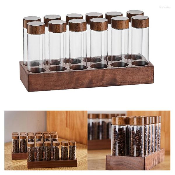 Bouteilles de stockage Test café en grains Tube expresso affichage thé café accessoires support sous-emballé noyer ensemble bouteille verre