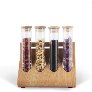 Bouteilles de stockage support de tubes à essai ornements pot Transparent antidérapant avec support verre Visible pour grains de café feuilles de thé