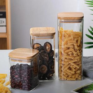 Botellas de almacenamiento Jar Jar Jarras Mason Candy Square Cover and With Tails Cocina para Glass Cookie Bylesale Container Spices