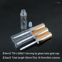 Opslagflessen TM-LG6621 Metallic Shiny Gold Cap 8ml Ronde Lip Gloss Tube PETG Cosmetische fles 250 stks/Lot