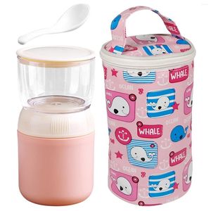 Opslagflessen To Go School Travel Portable Bag Office Workers LEKPROVE Food Yoghurt Container Muesli Mug 700ml Havermout 2 In 1 kinderen