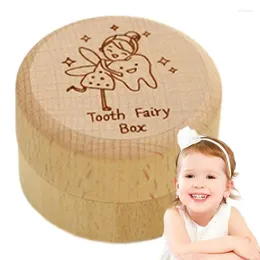Bouteilles de stockage Boîte de souvenir de dent en bois bébé mémoire lait dents conteneur mignon sculpté fée cadeaux infantile économiseur pour garçon ou fille
