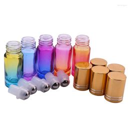 Opslag Flessen Top Verkoop 15Pcs 5Ml Dik Glas Roll On Essentiële Olie Lege Parfum Roller Ball 5 kleuren Fles Met Gouden Deksel