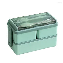 Bouteilles de rangement Boîte à lunch pour micro-ondes supérieur portable à 2 couches Contain de nourriture Boîtes à bento sain boîte à lunch avec couverts