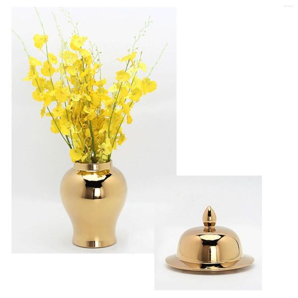 Bottiglie di stoccaggio Tempio tradizionale in vaso di zenzero in ceramica con coperchio Vaso per fiori per centrotavola Home Office Disposizione
