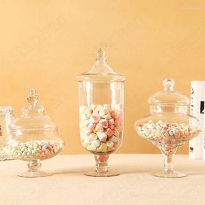 Opslagflessen transparante kristallen glazen pot met hoge voeten Europees modern restaurant snoeppotten deksel bruiloftdecoratie