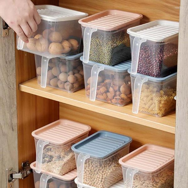 Botellas de almacenamiento, caja de comida transparente, cajas de refrigerador de cocina con asa de tapa, contenedores organizadores de granos y frijoles