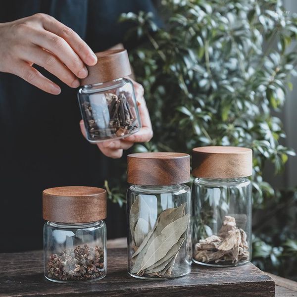 Bouteilles de stockage Pot de bonbons en verre transparent Thé avec couvercle Ménage Petits grains de café Noix Récipient de nourriture de cuisine hermétique