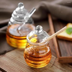 Bouteilles de rangement pot de miel transparent Portable séjour outils de cuisine fraîche avec une baisse et un couvercle faciles à atteindre le style de ruche en verre