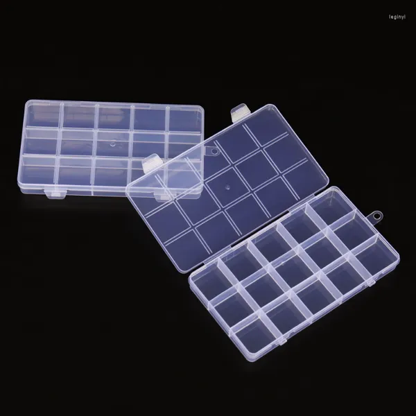 Botellas de almacenamiento Caja de joyería de plástico transparente Compartimento Contenedor ajustable para cuentas Pendiente Nail Art Caja rectangular
