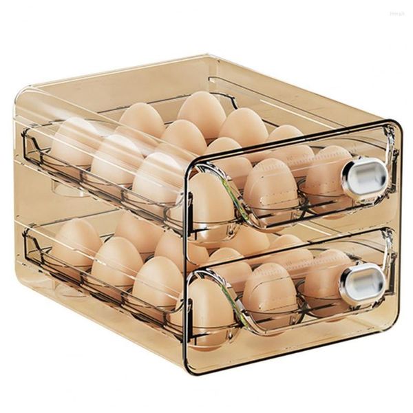 Bouteilles de stockage Réfrigérateur Transparent Capacité du plateau à œufs Récipient à double couche avec échelle de minuterie Gain de place