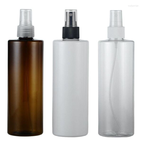 Botellas de almacenamiento Transparente Blanco Marrón 350ML X 30 Hombro plano recargable vacío con bomba de pulverización Envases de plástico para cosméticos Embalaje