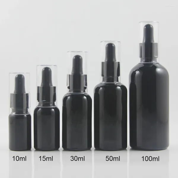 Bouteilles de rangement voyage 10 ml de bouteille d'huile en verre noir / gise de chroporateur noir givré avec capuchon transparent 100pcs