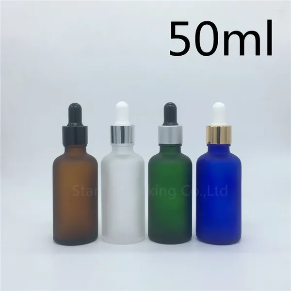 Bouteilles de rangement bouteille de voyage 50 ml Amber vert bleu transparent transparent en verre givré huile essentielle 50cc Perfume compte