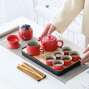 Bouteilles de rangement Travel Tea Set Tray Home Outdoor Portable TEAPOT Céramic Year Gift