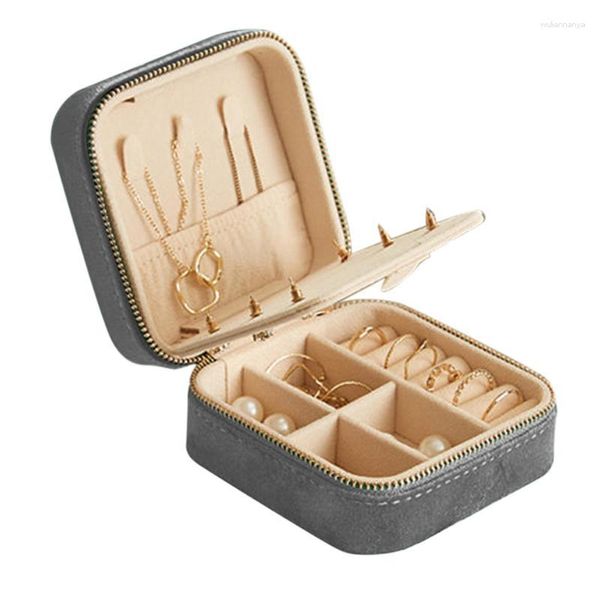 Bouteilles de stockage Voyage Velours Boîte à Bijoux Mini Petit Organisateur Portable Vitrine Pour Anneaux Boucles D'oreilles