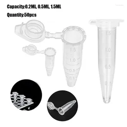 Bouteilles de rangement tube micro-test accessoires de laboratoire de laboratoire couvercle couvercle plastique transparent transparent 0,2-1,5 ml 50 tubes