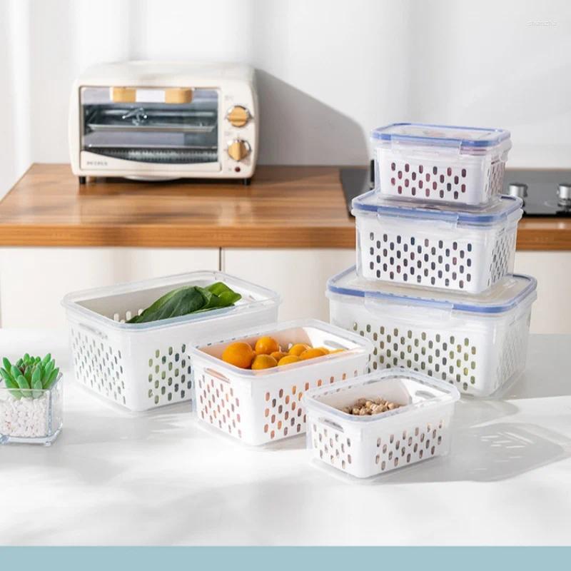 Förvaringsflaskor Vegetabilisk fruktavlopp Basket Behållare Pantry Kitchen Organizer Kylskåp Kylskåpslådor Färska