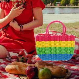 Bouteilles de rangement Panier d'achat de légumes tissé avec poignée épicerie bac de rotin