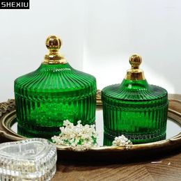 Bouteilles de rangement Jar en verre à rayures vertes vintage avec couvercle pour petits objets