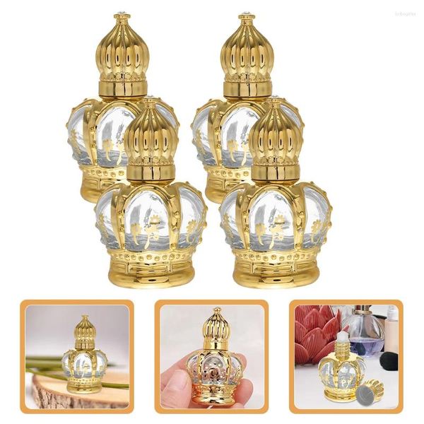 Bouteilles de rangement bouteille de parfum vintage conception de couronne vide 15 ml 4pcs en verre rouleau voyage fantaisie huile essentielle arabe