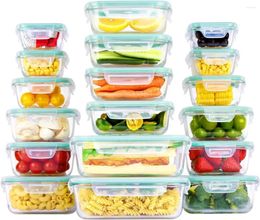 Opslagflessen Vtopmart 18-pack glazen voedselcontainers met deksels Maaltijdvoorbereiding Luchtdichte lunch Bento-dozen