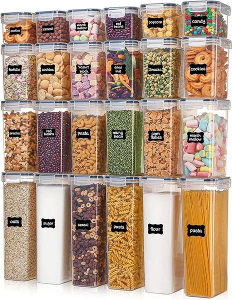 Botellas de almacenamiento Vtopmart recipientes de alimentos herméticos con tapas 24 PC Catánea de cocina de plástico y despensa para cereales secos
