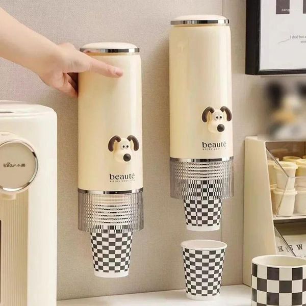 Botellas de almacenamiento de pared, Extractor de vasos automático alto, caja de capacidad de plástico montada bonita desechable, vasos de agua de papel, muebles para el hogar