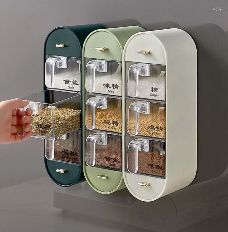 Storage Bottles Wall-mounted Kitchen Organizer Spice Rack For Sugar And Salt Jar Seasoning Container Box Punch-free
