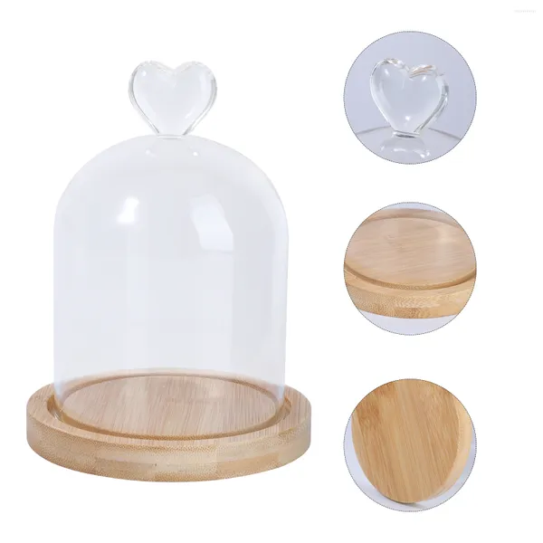 Bouteilles de stockage mariage petite Cloche en verre cire de soja fleur éternelle cloche dôme base en bambou