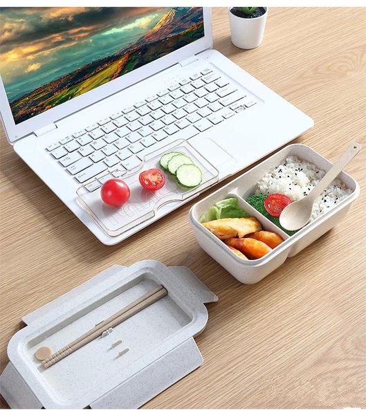 Bouteilles de rangement Blé Bento Bento Box Student Portable Lunch Set peut être un bureau chauffé au micro-ondes divisé en sections