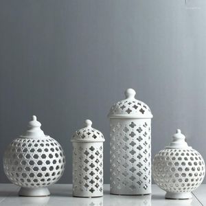 Opslagflessen witte keramische holle pot decoratieve container bloem arrangement handgemaakte huis keukenkamer accessoires decoratie geschenken