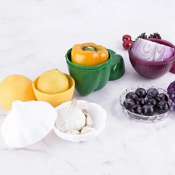 Botellas de almacenamiento Caja de plástico de ajo blanco Contenedor de ahorro de alimentos en forma de frutas y verduras